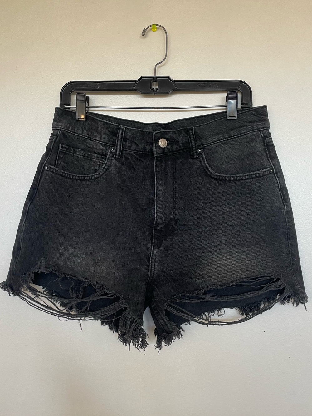 AllSaints Black Distressed Denim Shorts